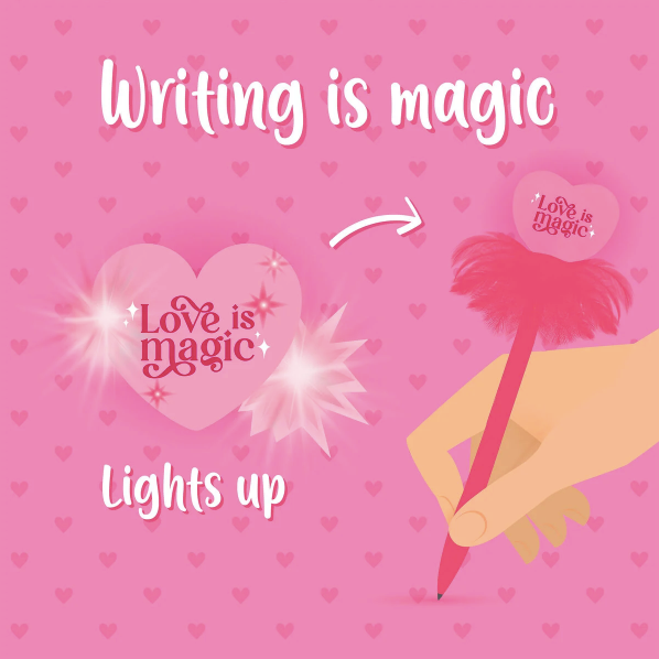PENNA A SFERA LUMINOSA - WRITING IS MAGIC CUORE