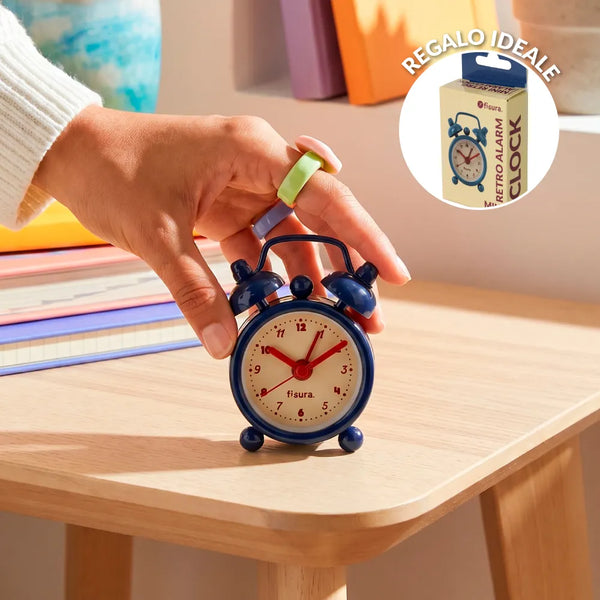 mini sveglia retrò - blu, beige e rossa