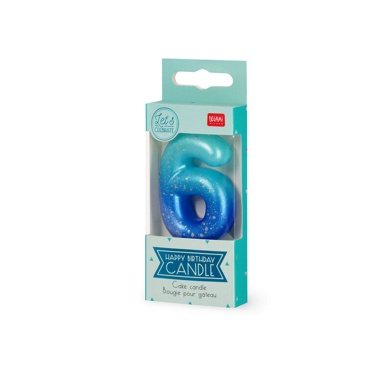 CANDELA PER TORTA - HAPPY BIRTHDAY CANDLE 6 BLUE