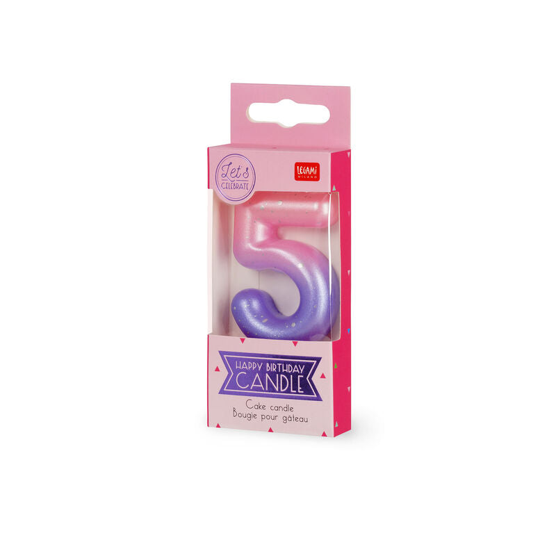 CANDELA PER TORTA - HAPPY BIRTHDAY CANDLE 5 PINK