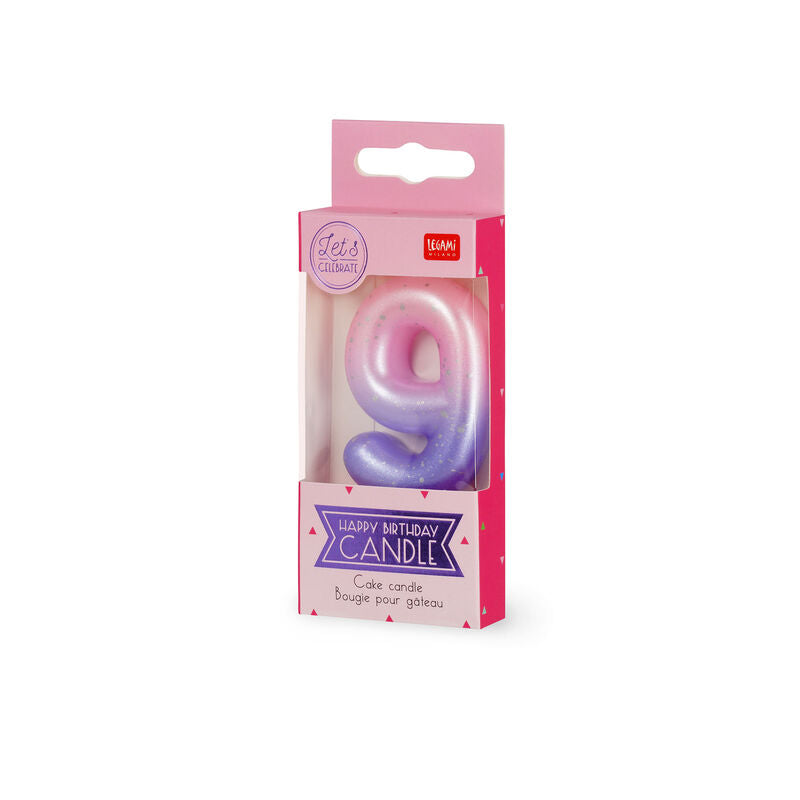 CANDELA PER TORTA - HAPPY BIRTHDAY CANDLE 9 PINK