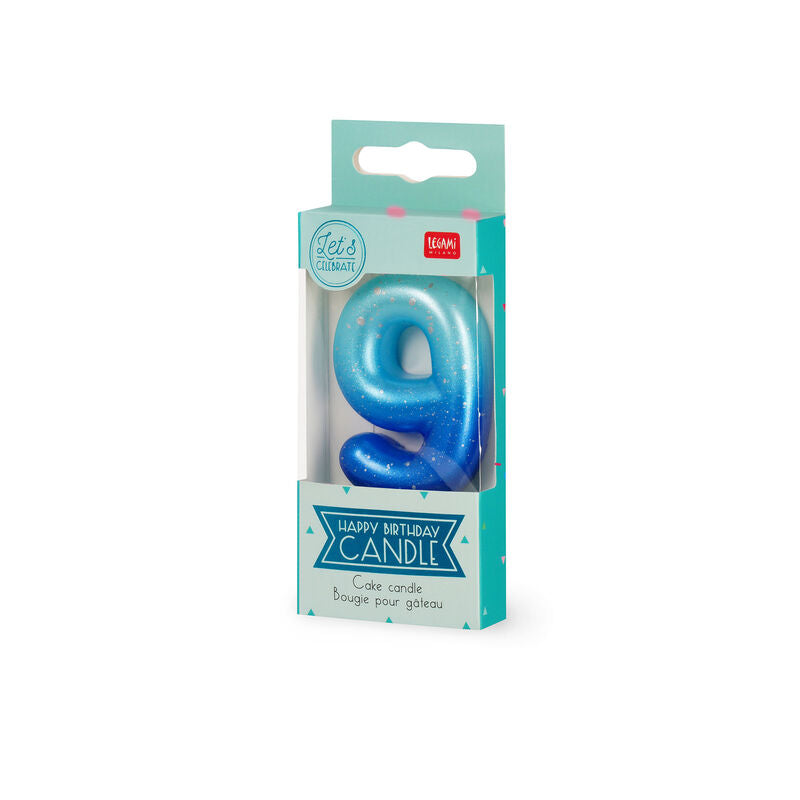CANDELA PER TORTA - HAPPY BIRTHDAY CANDLE 9 BLUE