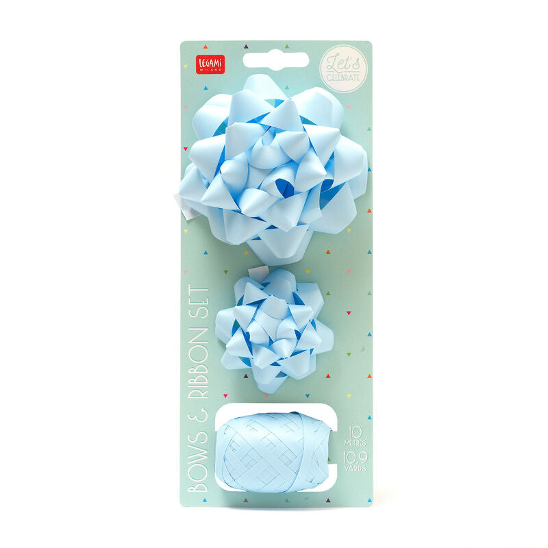 set di due fiocchi e un nastro azzurro