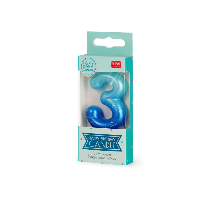 CANDELA PER TORTA - HAPPY BIRTHDAY CANDLE 3 BLUE