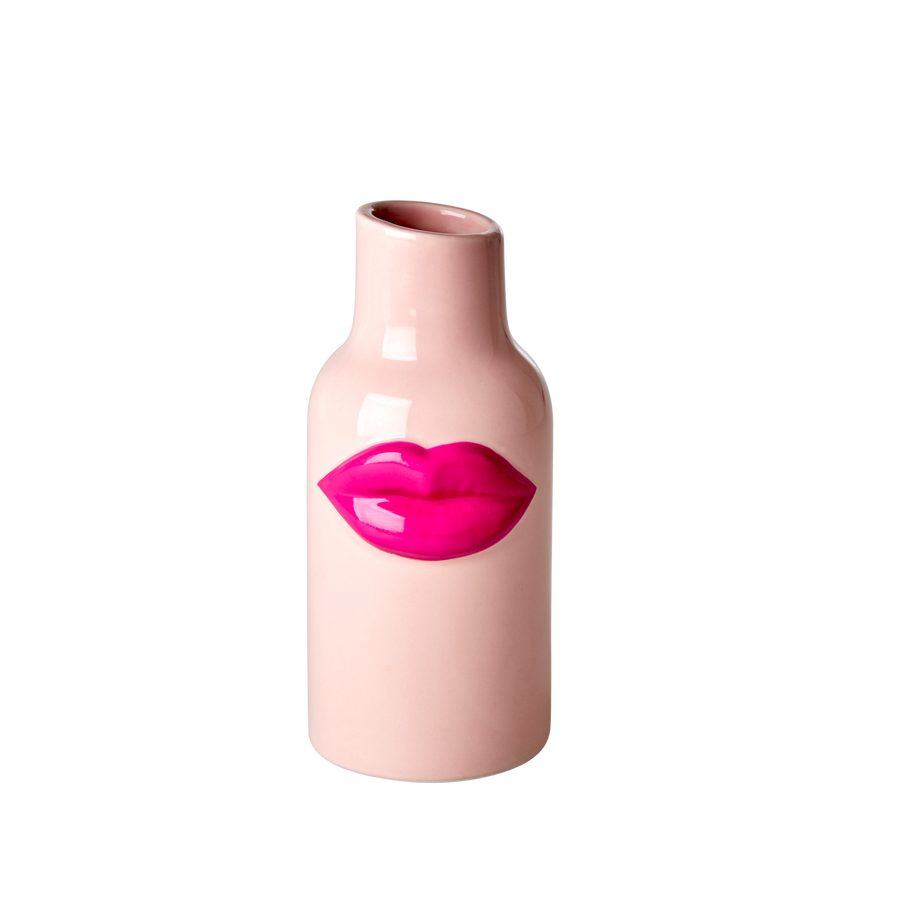 VASO ROSA IN CERAMICA CON LABBRA FUCSIA - SMALL