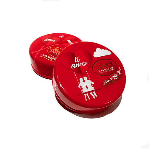 SCATOLA LATTA TONDA CON CIOCCOLATINI LINDT PER SAN VALENTINO