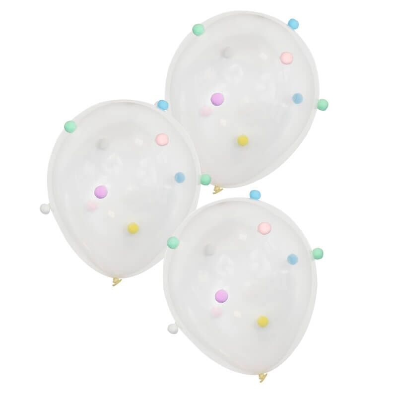 GIANT BALLOONS WITH PASTEL POM-POMS