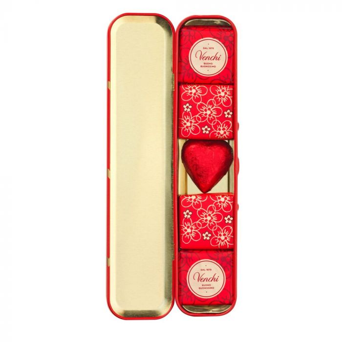VALENTINES LATTINA IN METALLO PORTAPENNE con cioccolatini VENCHI all'interno