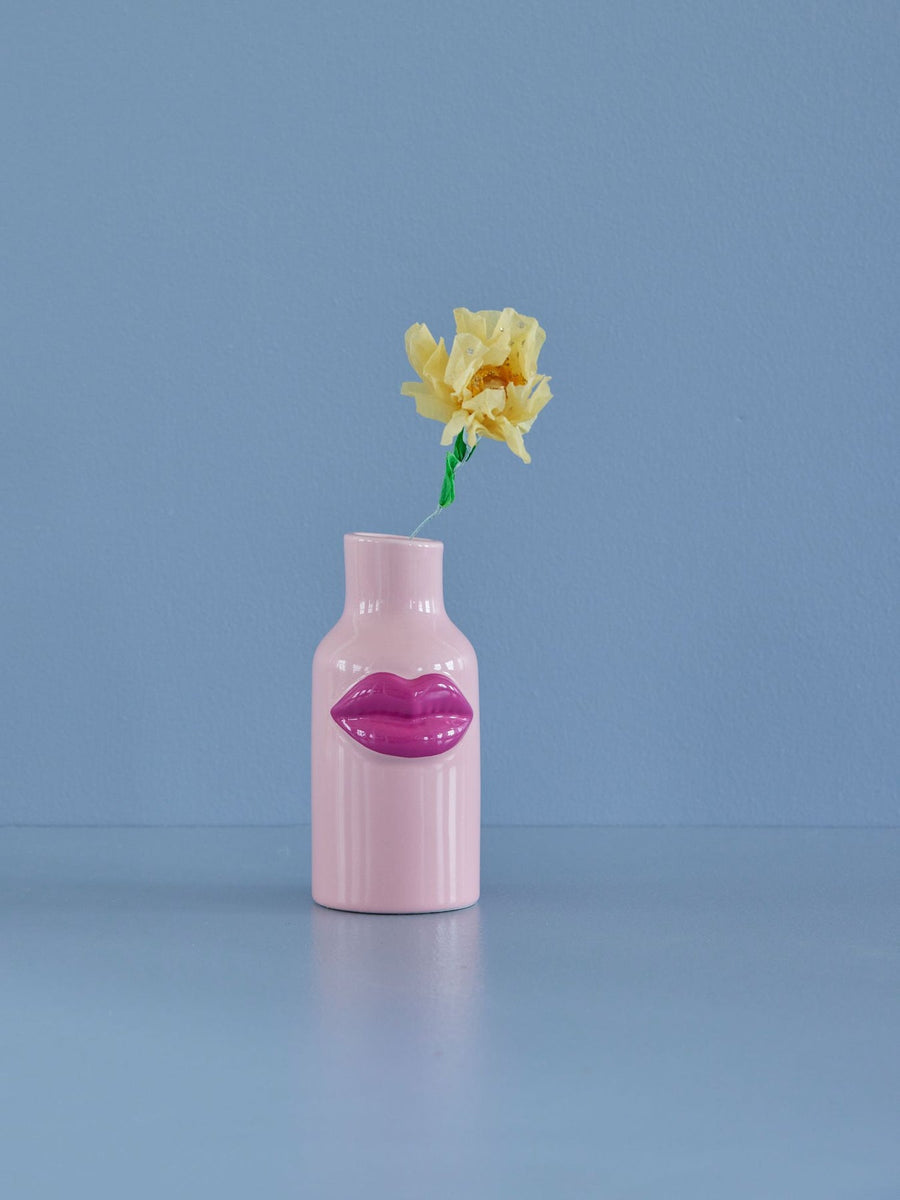 VASO ROSA IN CERAMICA CON LABBRA FUCSIA - SMALL