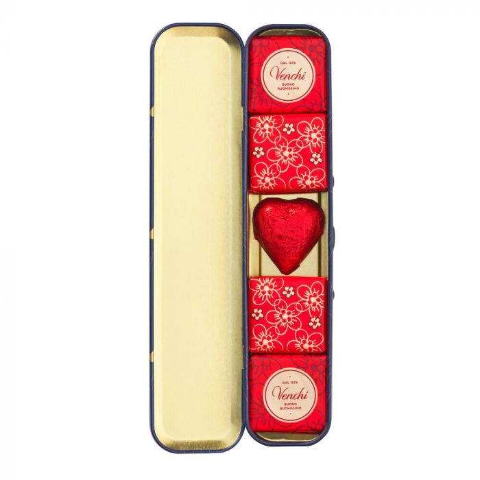 VALENTINES LATTINA IN METALLO PORTAPENNE con cioccolatini VENCHI all'interno