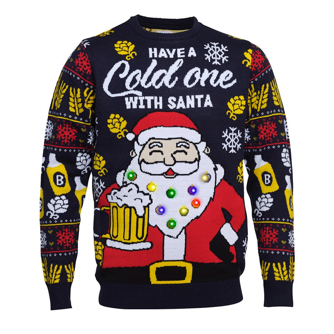 CHRISTMAS JUMPER HAVE A COLD ONE WITH SANTA LED - MAGLIONE NATALE