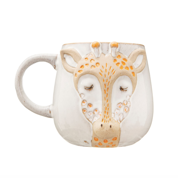 Simpatica tazza in ceramica, con in rilievo il viso di una giraffa. Stile rustico e wild.  Dimensioni: W10.5 x H8.8 cm