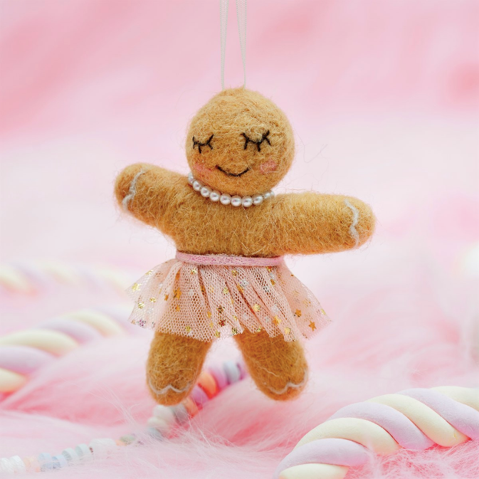 GINGERBREAD GIRL IN TUTU FELT DECORATION