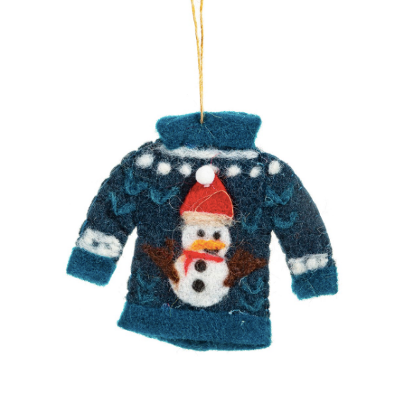 BLUE CHRISTMAS JUMPER FELT HANGING DECORATION